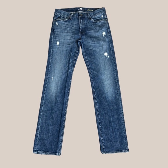 7 For All Mankind Men’s Slimmy Distressed Slim Fit Jeans Blue Sz 31 - Picture 1 of 12